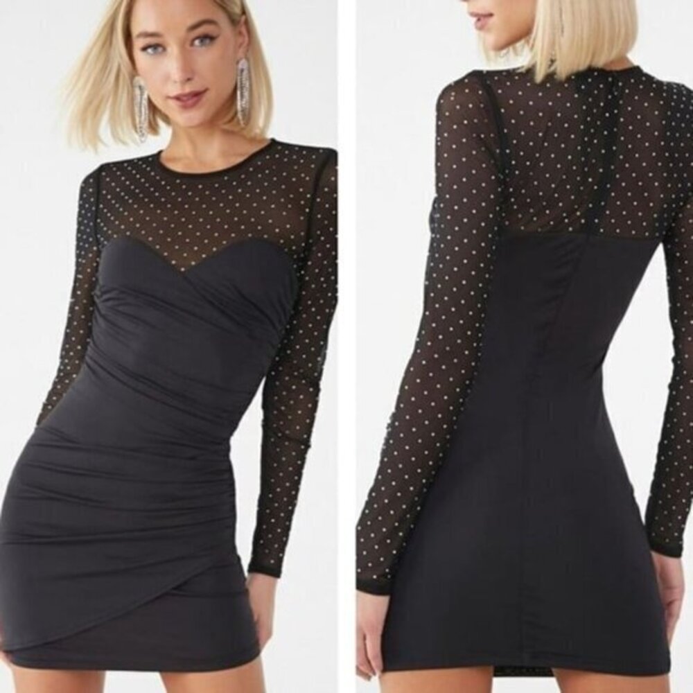 FOREVER 21 Rhinestone Accent Mini Dress - Black